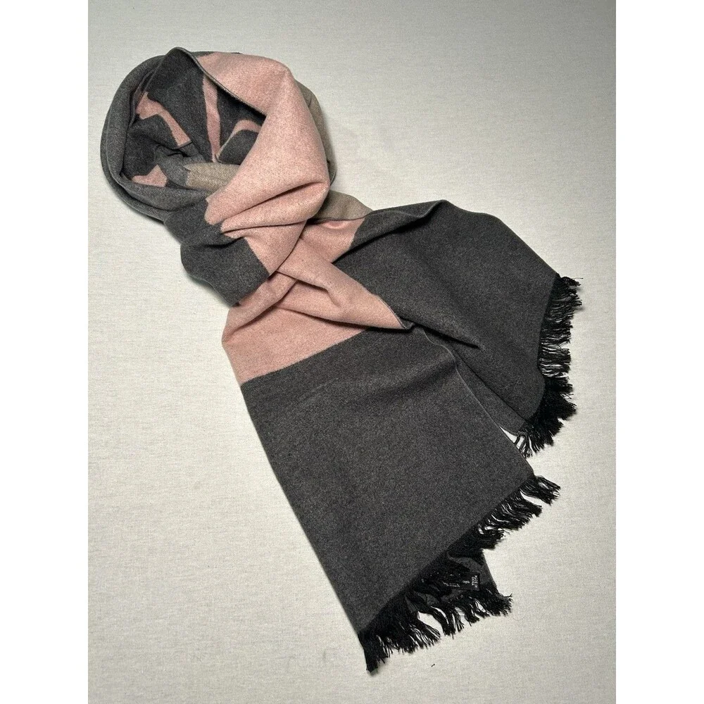 Chelsey By Joseph Reversible Brushed Silk Scarf pink/gray striped